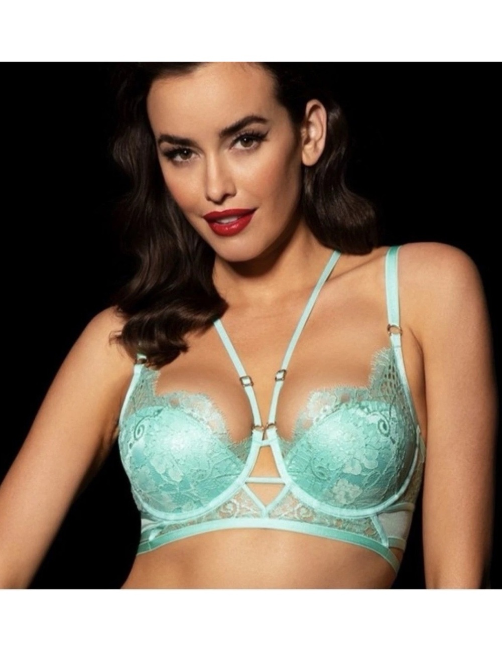 Honey Birdette Vanessa Mint w/Bag PushUp Lace Underwire Sexy Date Night Bra 36 D